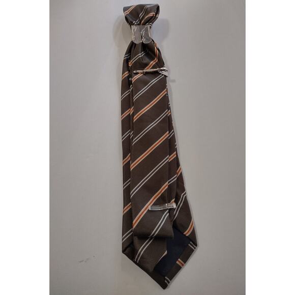 Adrienne Vittadini Tie Brown, Diagonal Orange Stripes With Tie Clip Fall Colors - Picture 3 of 10
